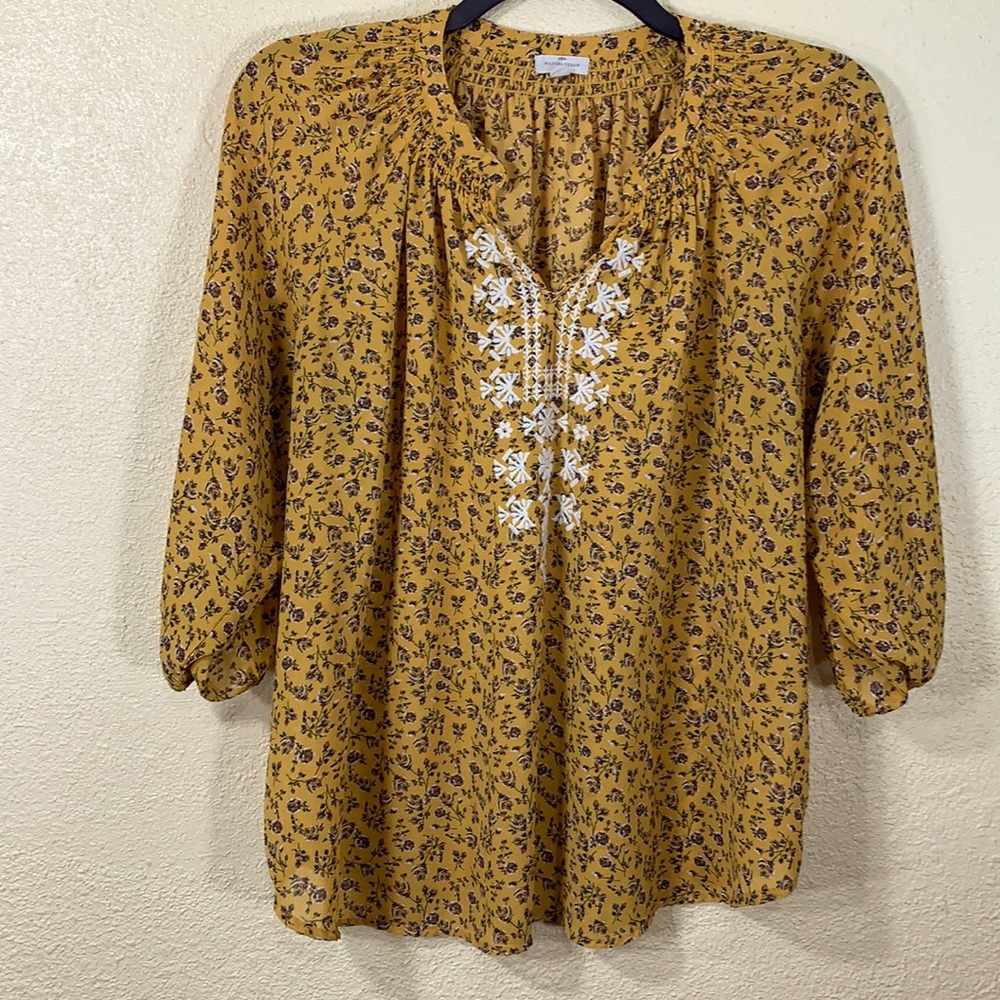Mason & Belle Top Blouse Golden Yellow Floral 1X